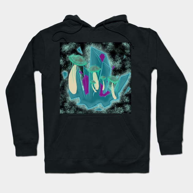 Glowing Mushrooms and Crystals, solid Hoodie by RavenRarities